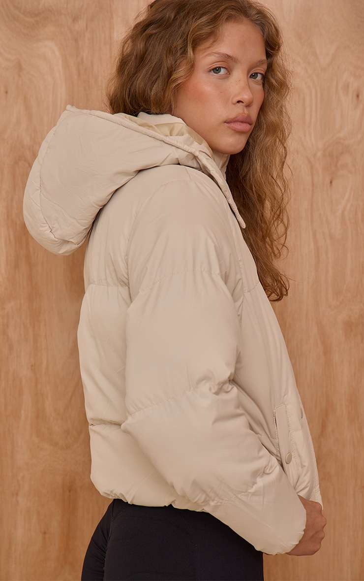 Cream Hooded Puffer Coat image 2