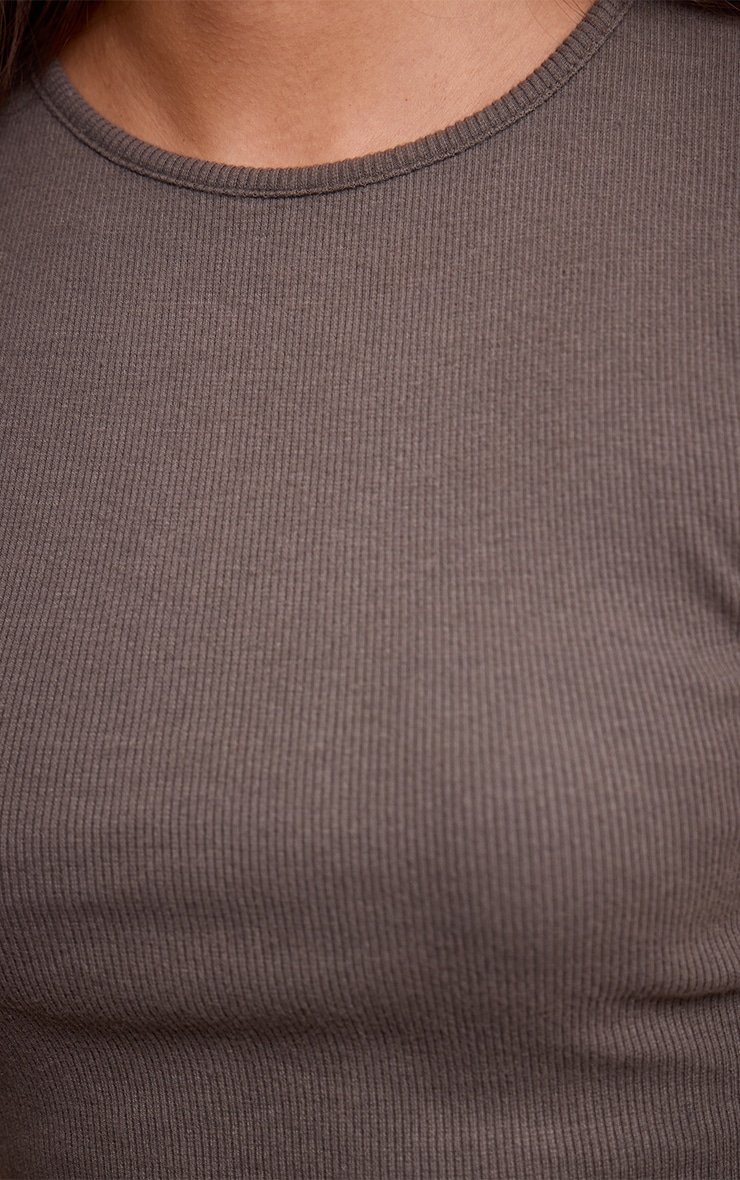 Charcoal Grey Brushed Rib Fitted Short Sleeve Crop Top  image 4