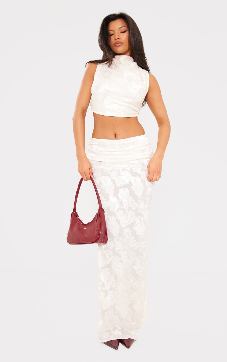 Cream Woven Floral Sleeveless Tie Back Crop Top image 3