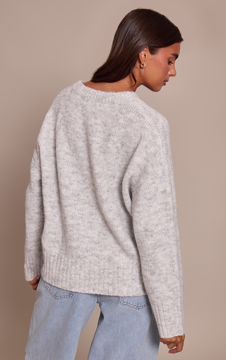 Light Grey V Neck Rib Detail Sweater image 2