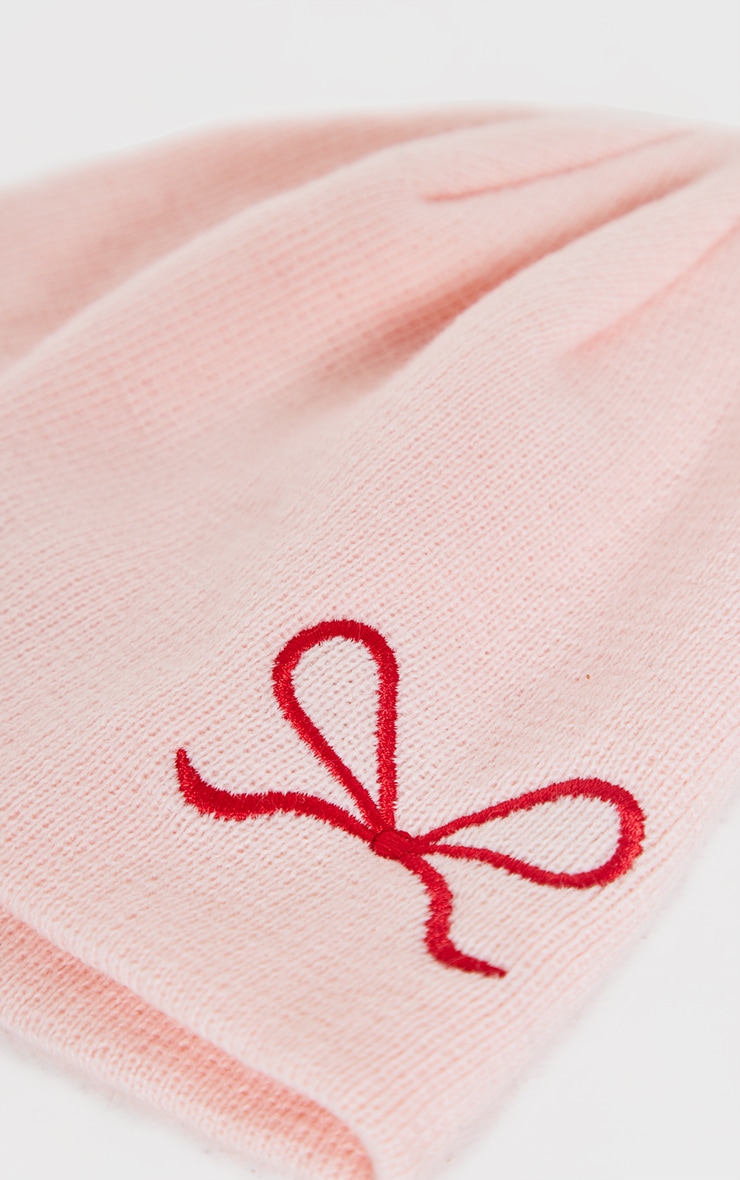  Pink Bow Detail Beanie image 3