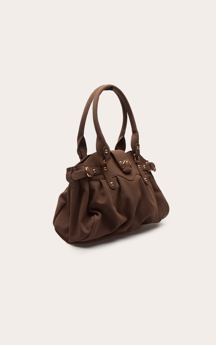 Sac à main en suédine chocolat froncé image 3