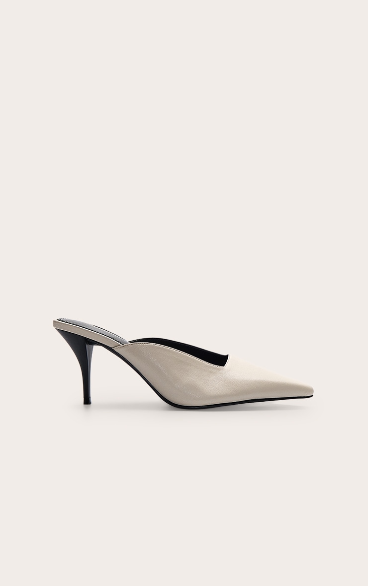 Cream PU Chiseled Toe Court Mules image 2
