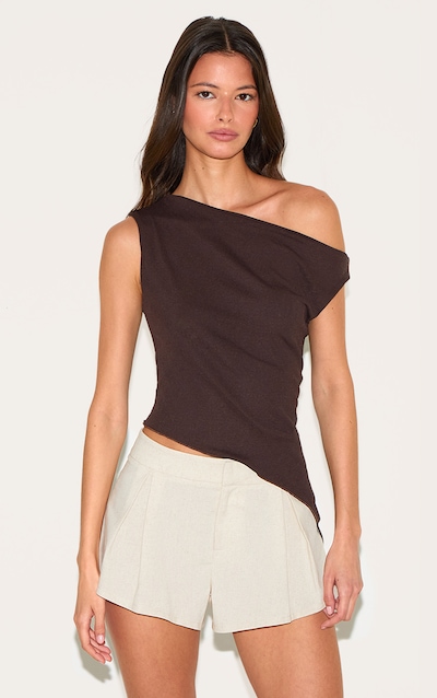 Top long asymétrique en mesh dévoré chocolat profond