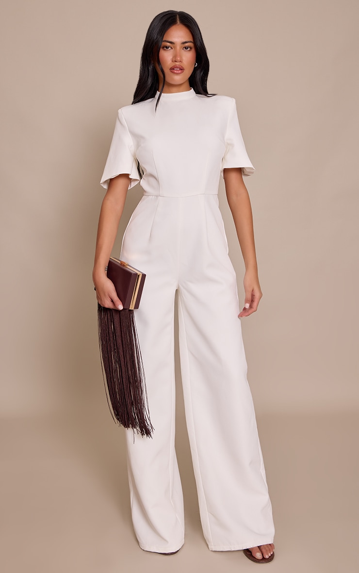 White Tailored Short Sleeve Jumpsuit