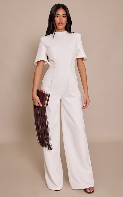 White Tailored Short Sleeve Jumpsuit