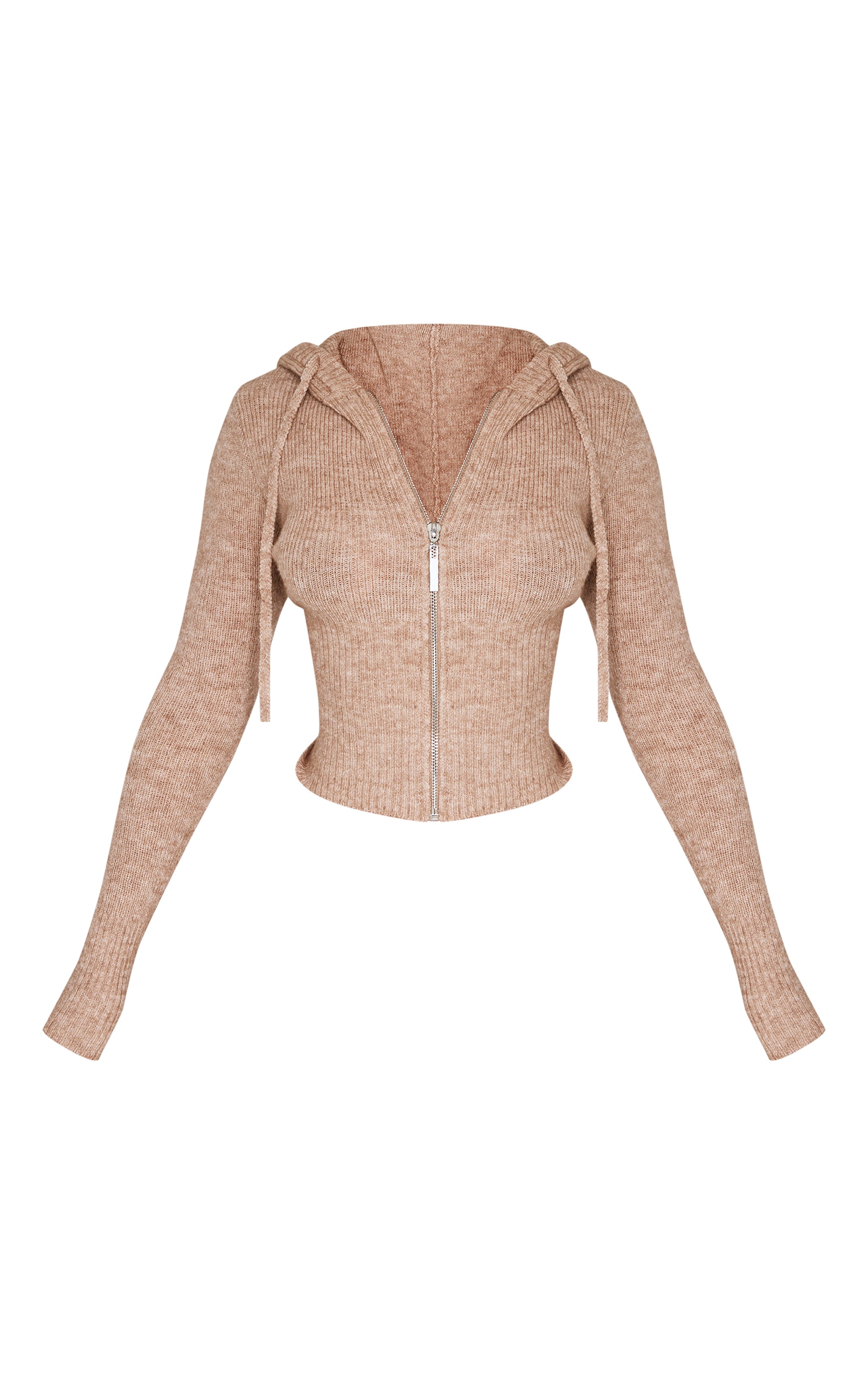 Petite Taupe Knit Long Sleeve Zip Up Hoodie image 1
