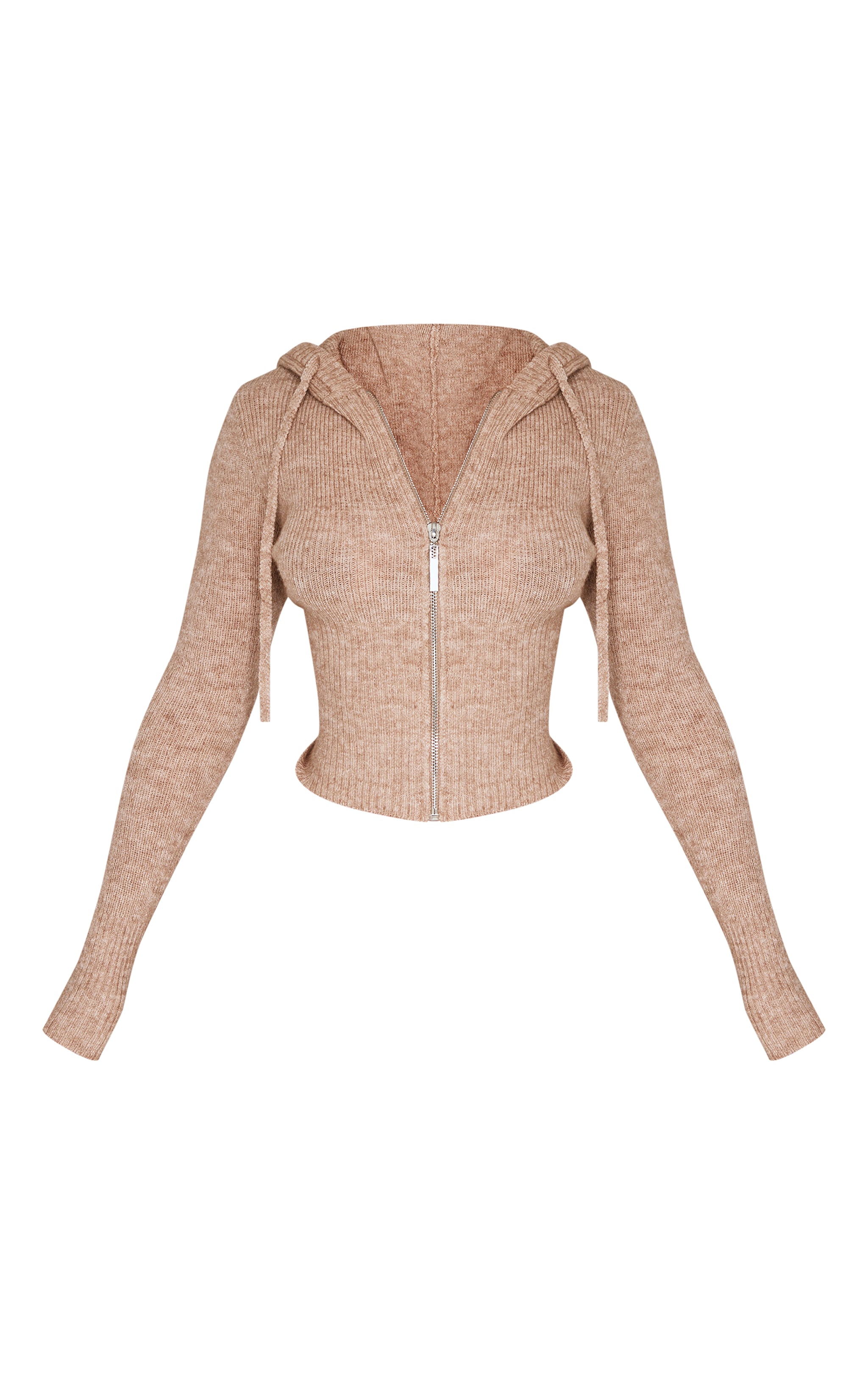 Petite Taupe Knit Long Sleeve Zip Up Hoodie image 5