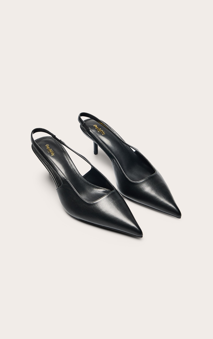 Mules pointure large pointues en PU noir à talon et bride derrière image 3