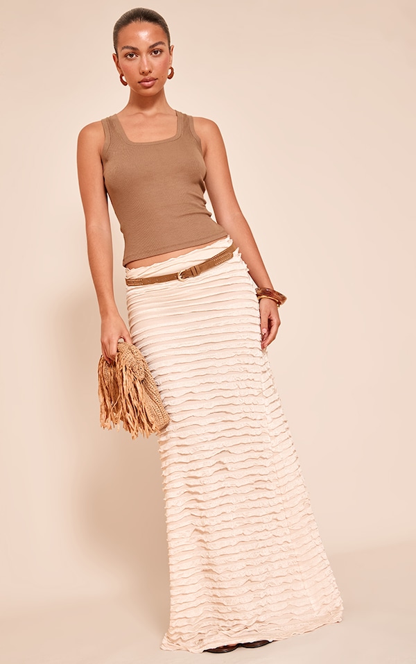 Cream Extreme Ruffle Floaty Maxi Skirt