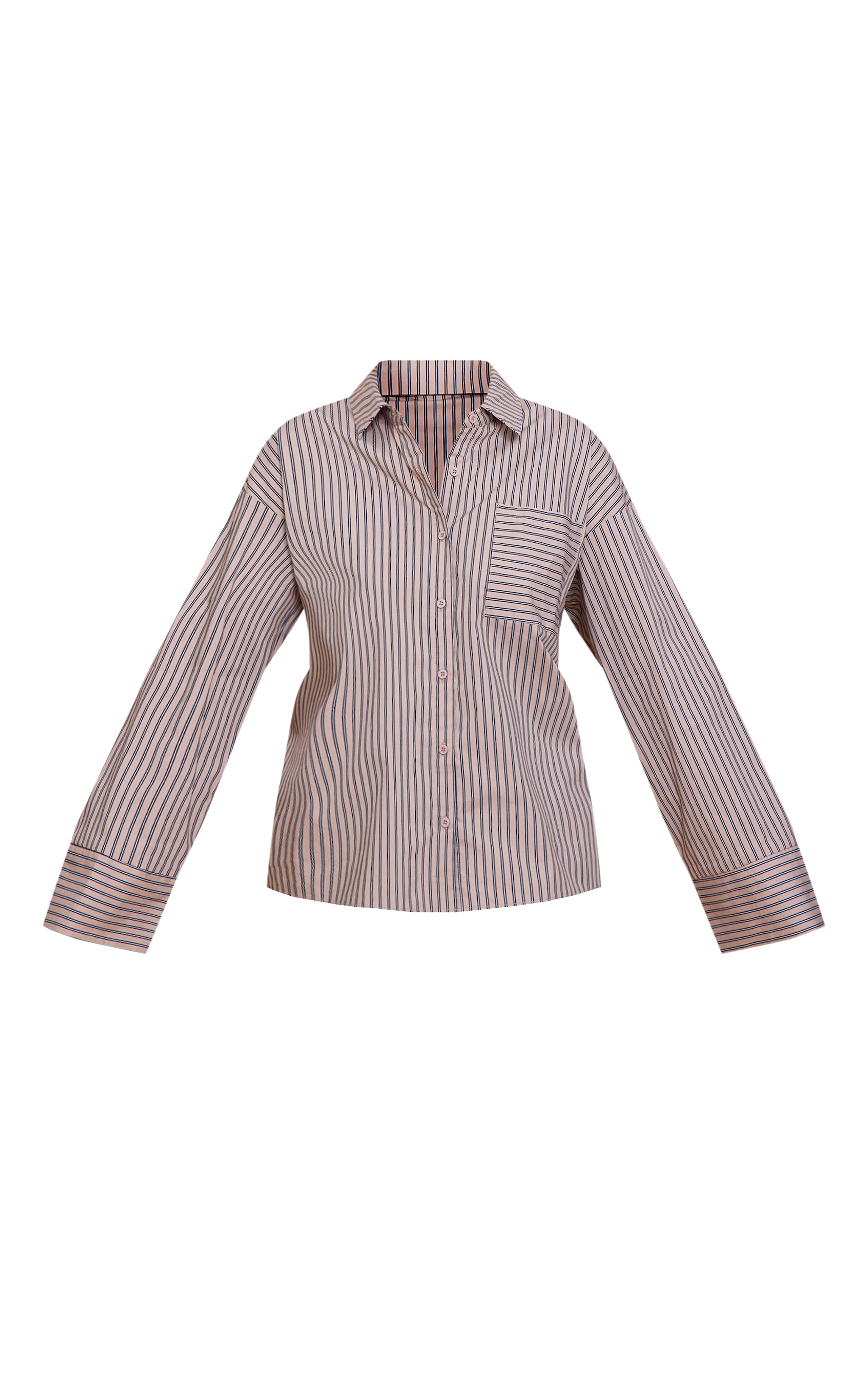 Stone Woven Pinstripe Balloon Sleeve Oversized Shirt image 5