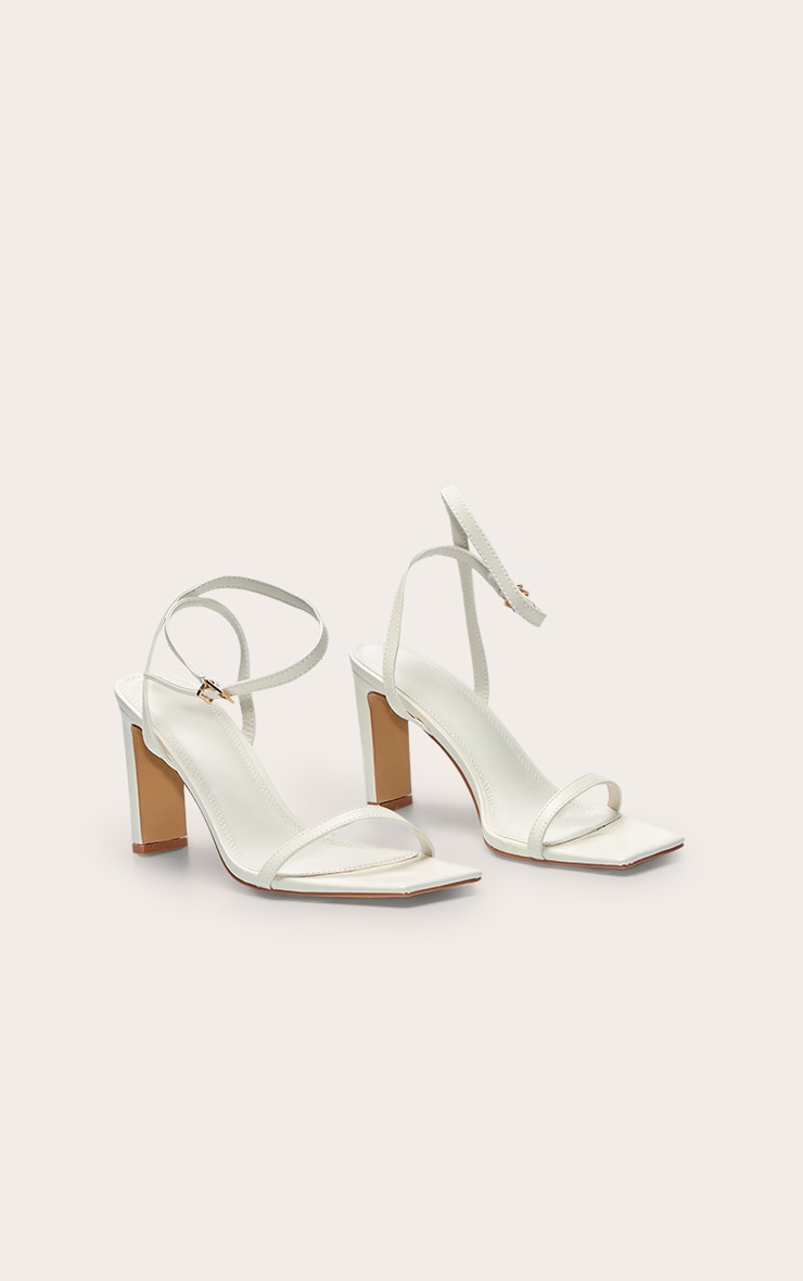 Cream Square Toe Slim Block Heel Barely There Sandal image 3