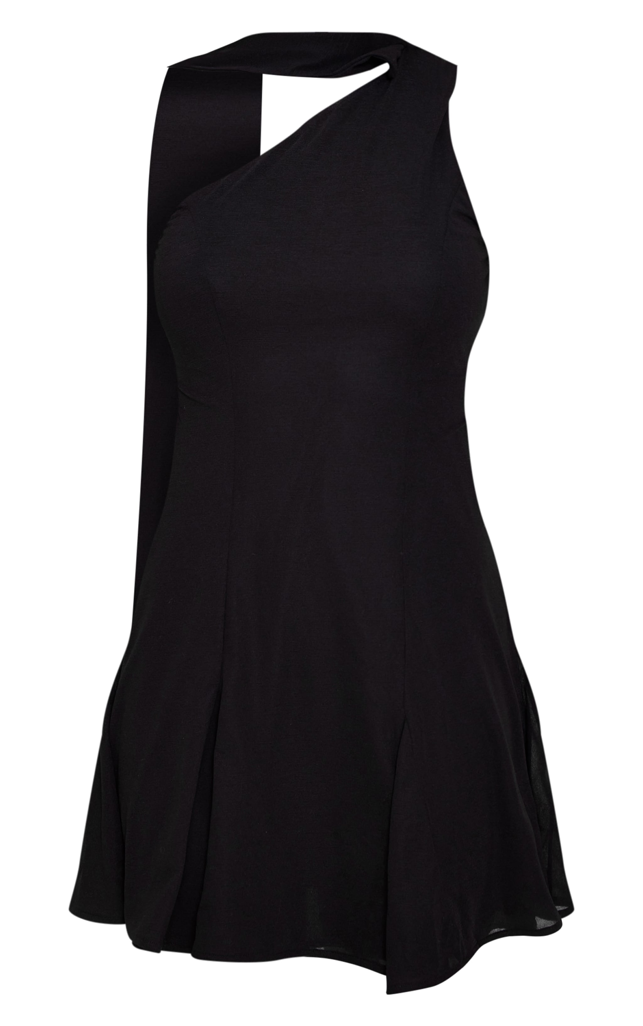 Petite Black Tie Neck Godet Shift Dress image 5