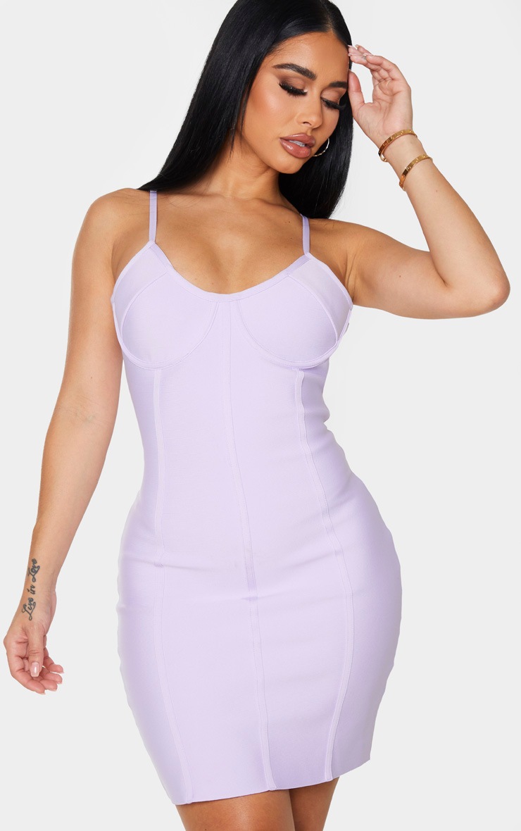 Shape Lilac Bandage Cup Detail Binding Bodycon Dress