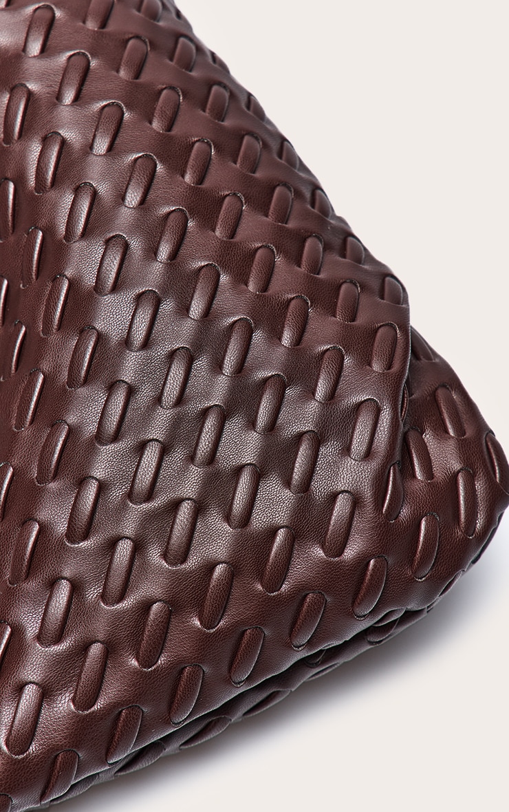 Sac à main en PU tressé chocolat à anse en métal image 5