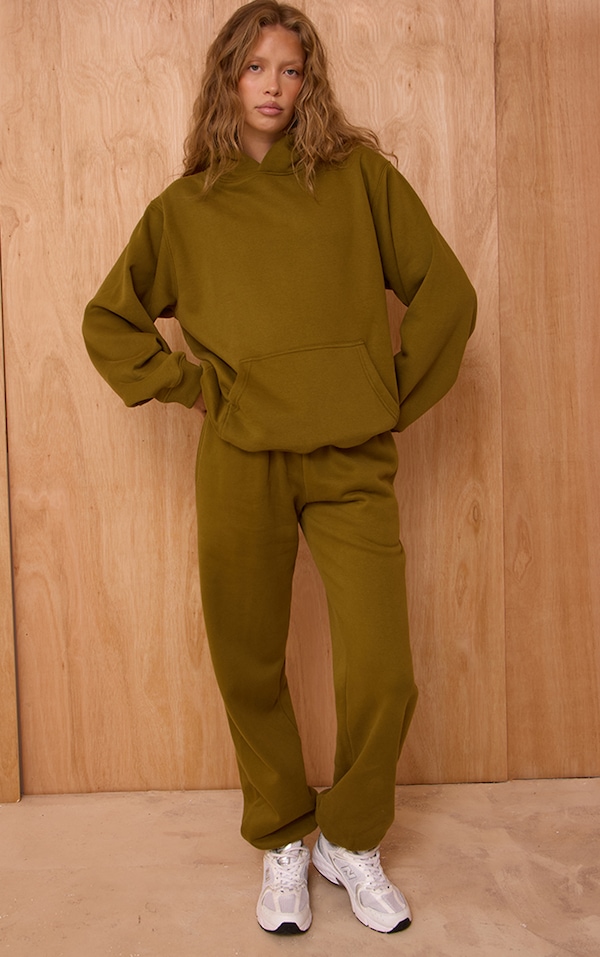 Jogging en coton polaire vert olive à ourlets resserrés