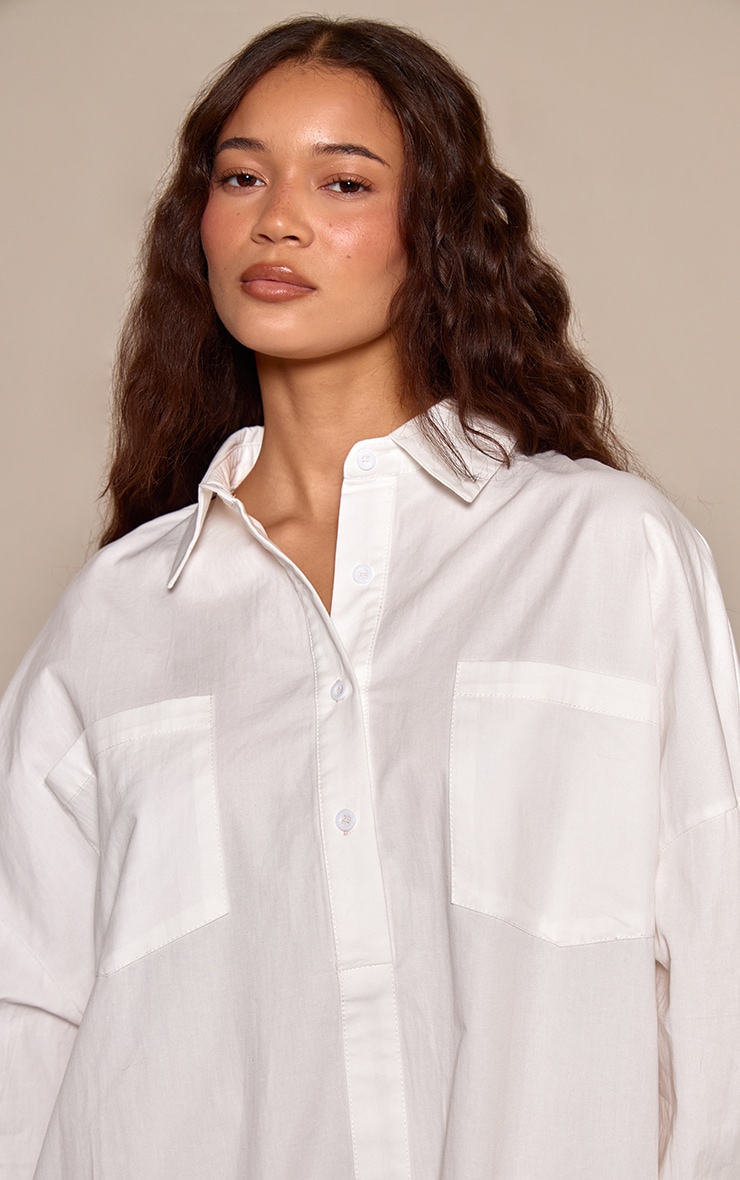 White Cotton Poplin Long Sleeve Puffball Dress image 4