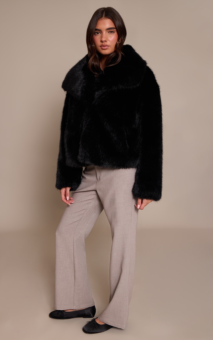 Black Faux Fur Short Shawl Collar Coat image 3