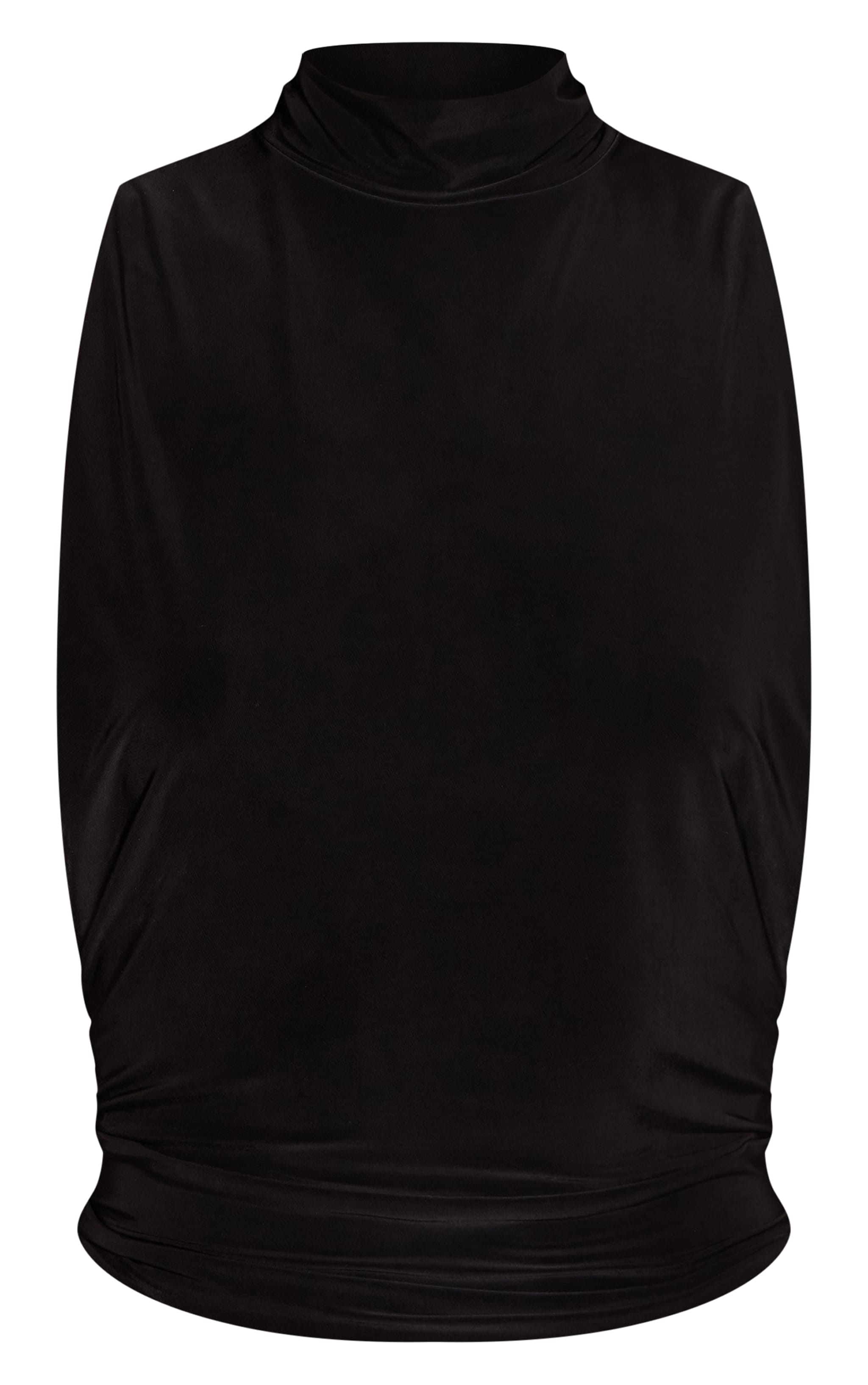 Black Double Layered Slinky Side Cut Out Long Top image 5