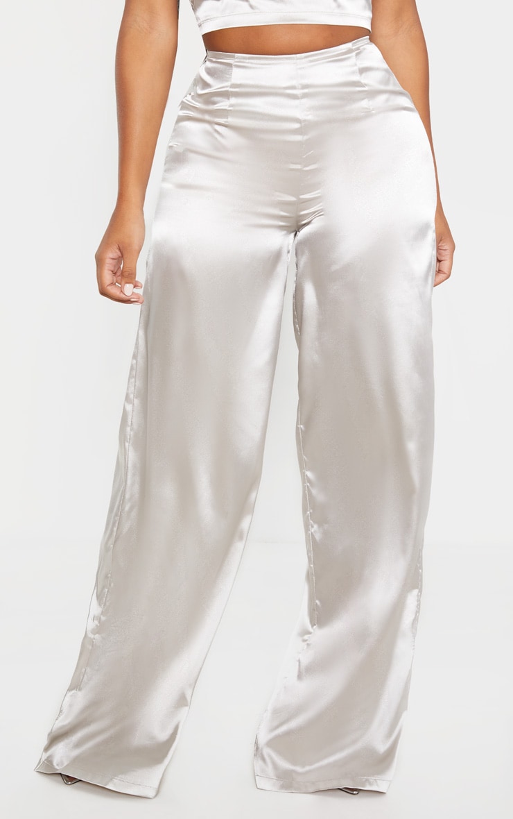 Silver satin trousers clearance