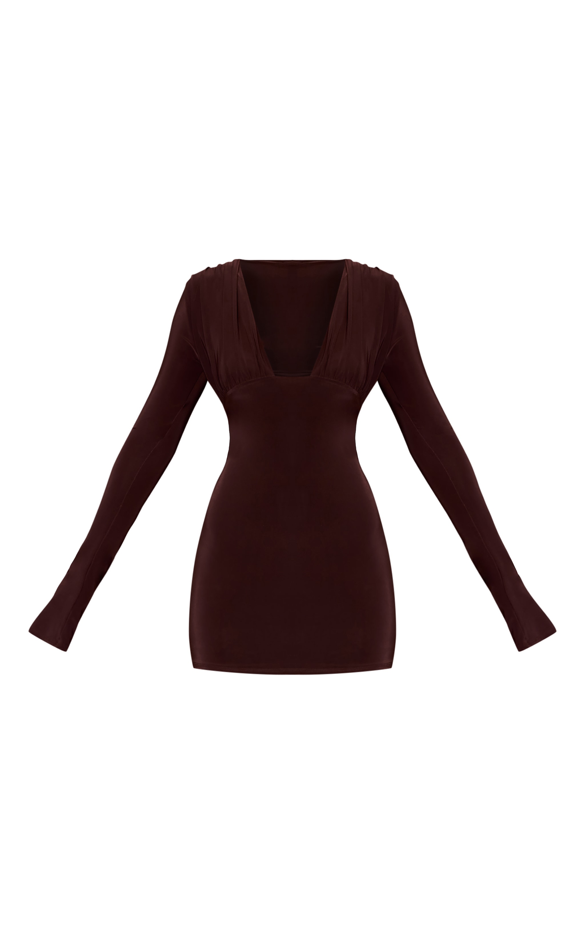Chocolate Slinky V Neck Long Sleeve Mini Dress image 5