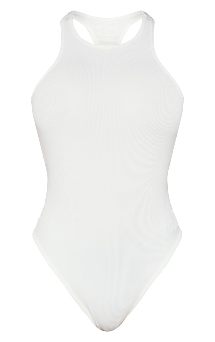 Petite White Contour Rib Racer Bodysuit image 5