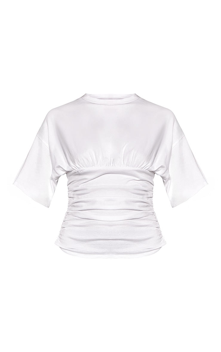 White Cotton Ruched Waist Detail T-Shirt  image 5