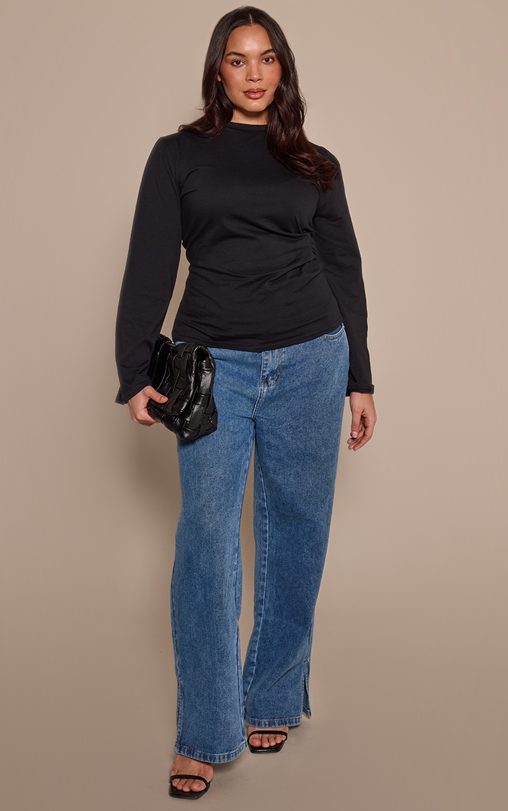 Plus Black Cotton Side Detail Long Sleeve T-shirt  image 3