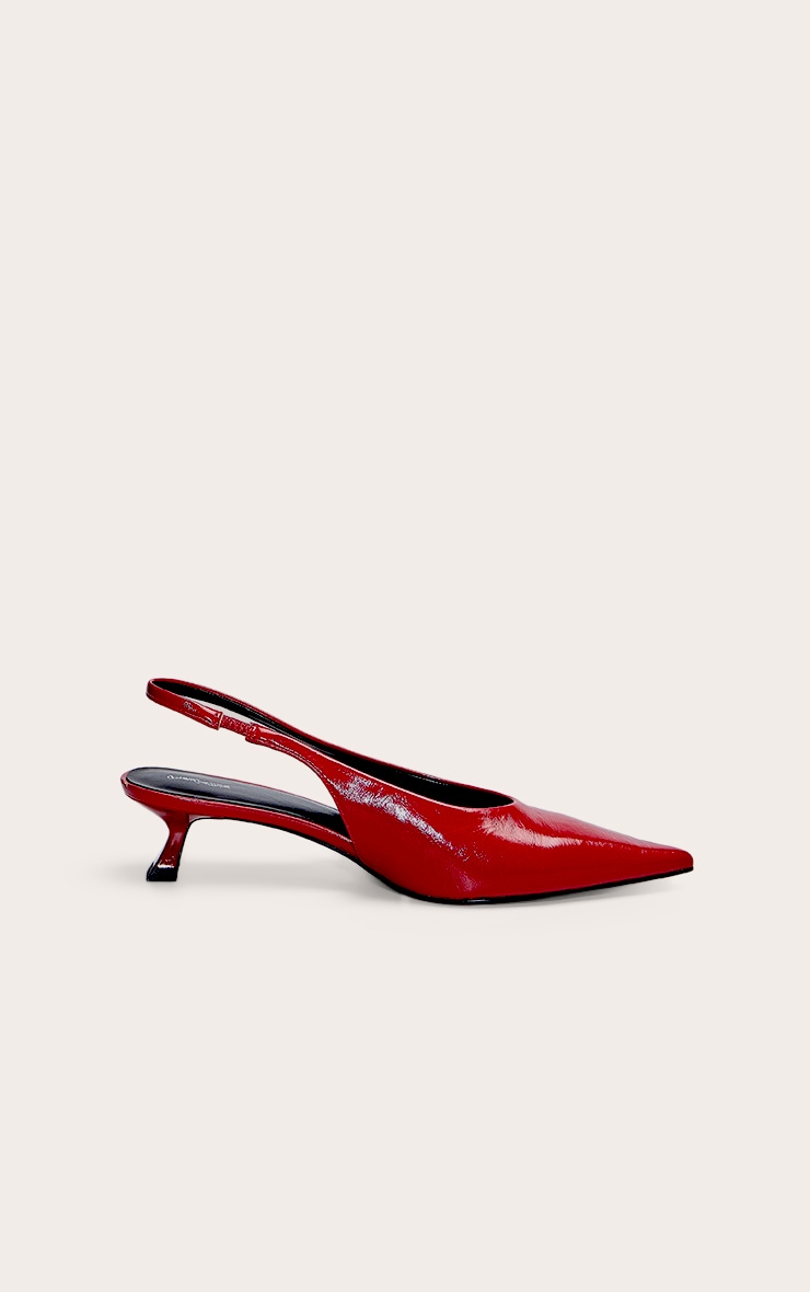 Red Pointed Toe Kitten Heel Sling Back image 2