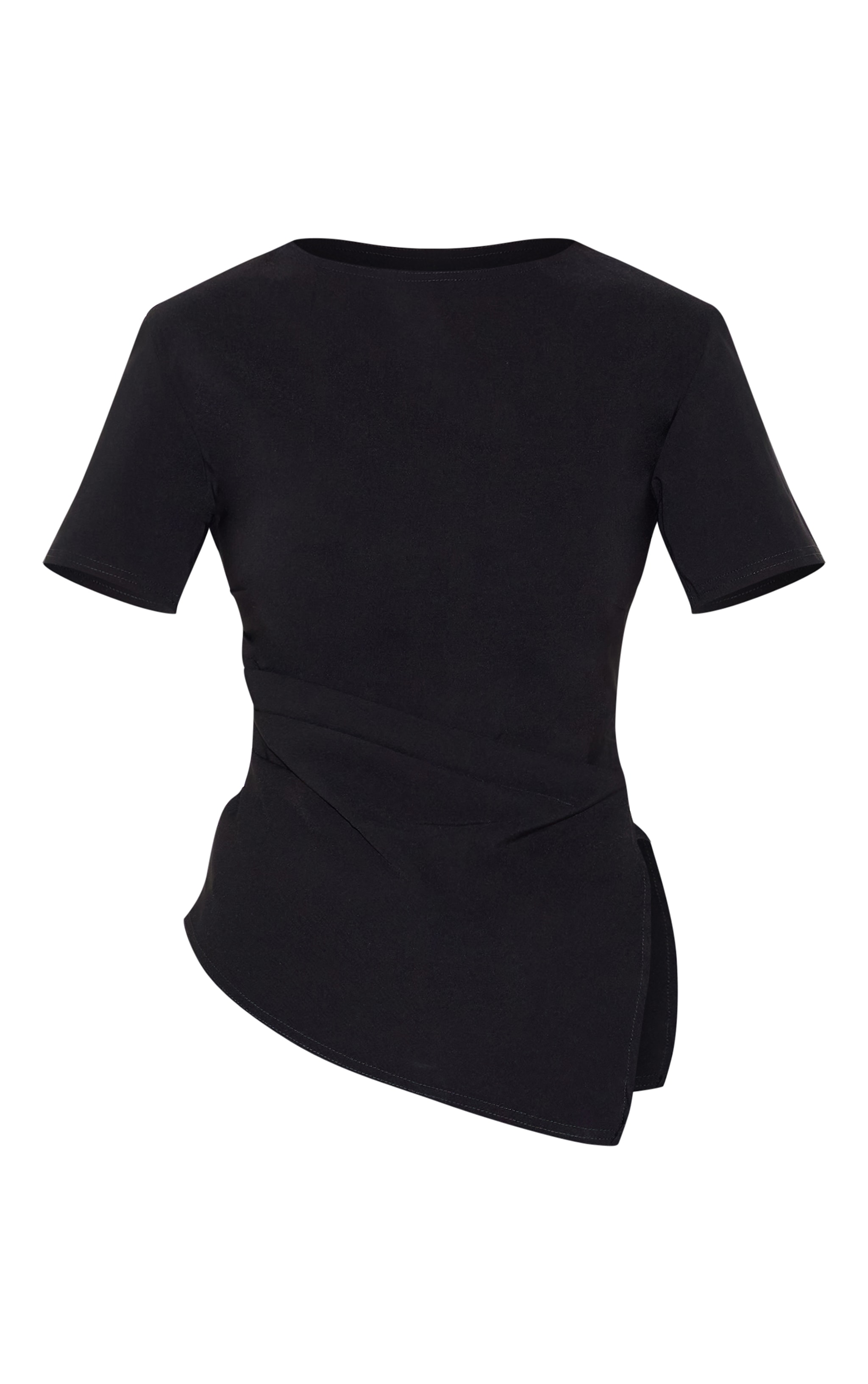 Black Bengaline Ruched Asymmetric Detail Long Top image 5