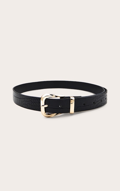 Black Croc Gold Buckle Waist Belt
