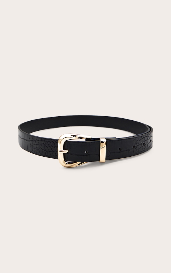 Ceinture croco noire à boucle dorée