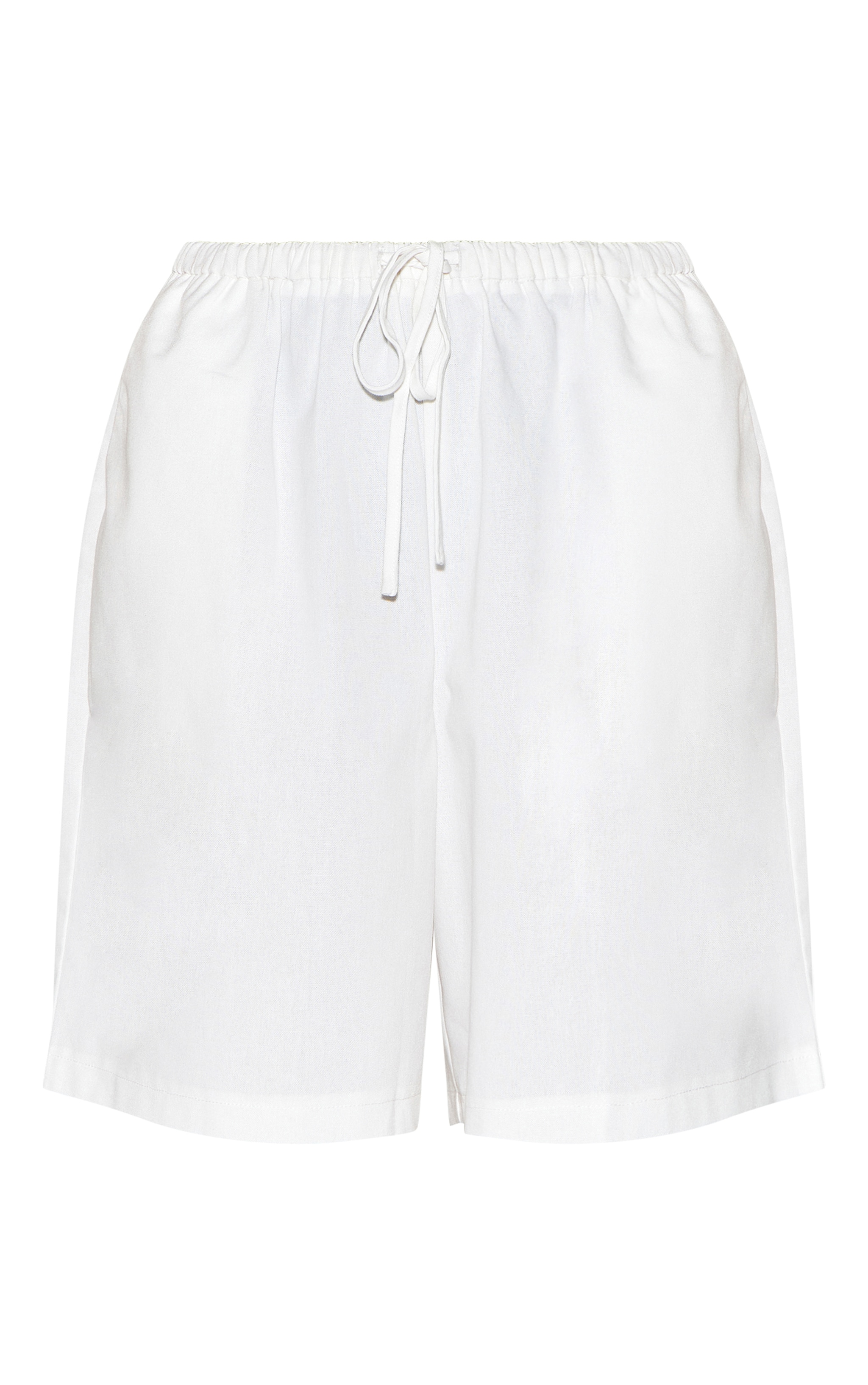 White Linen Blend Longline Shorts image 6