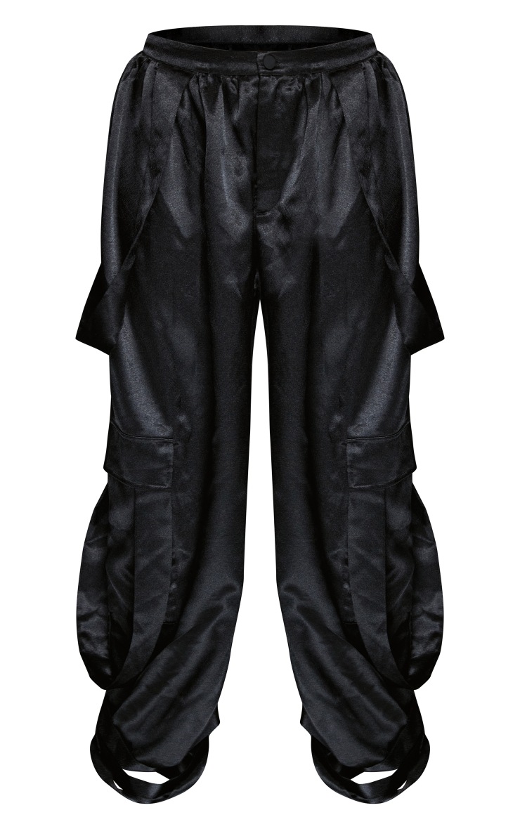 Shape Black Satin Tie Cargo Wide Leg Pants image 5