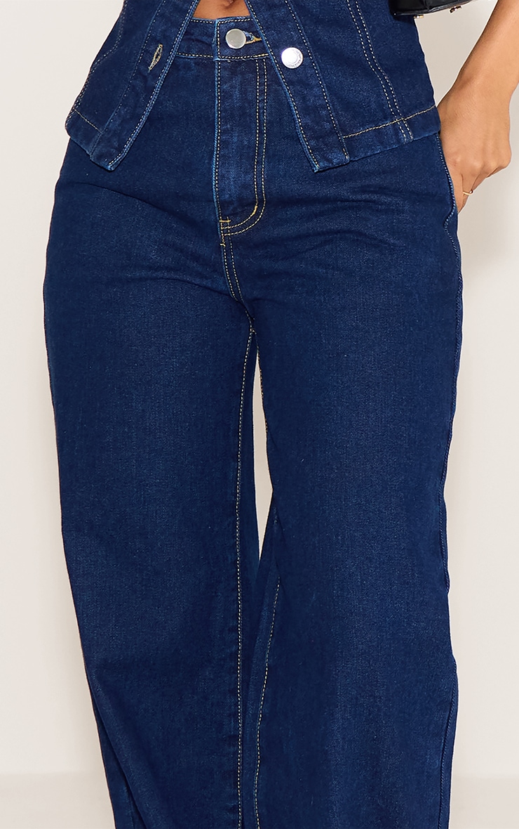 Petite Jean droit bleu indigo délavé à taille mi-haute image 4
