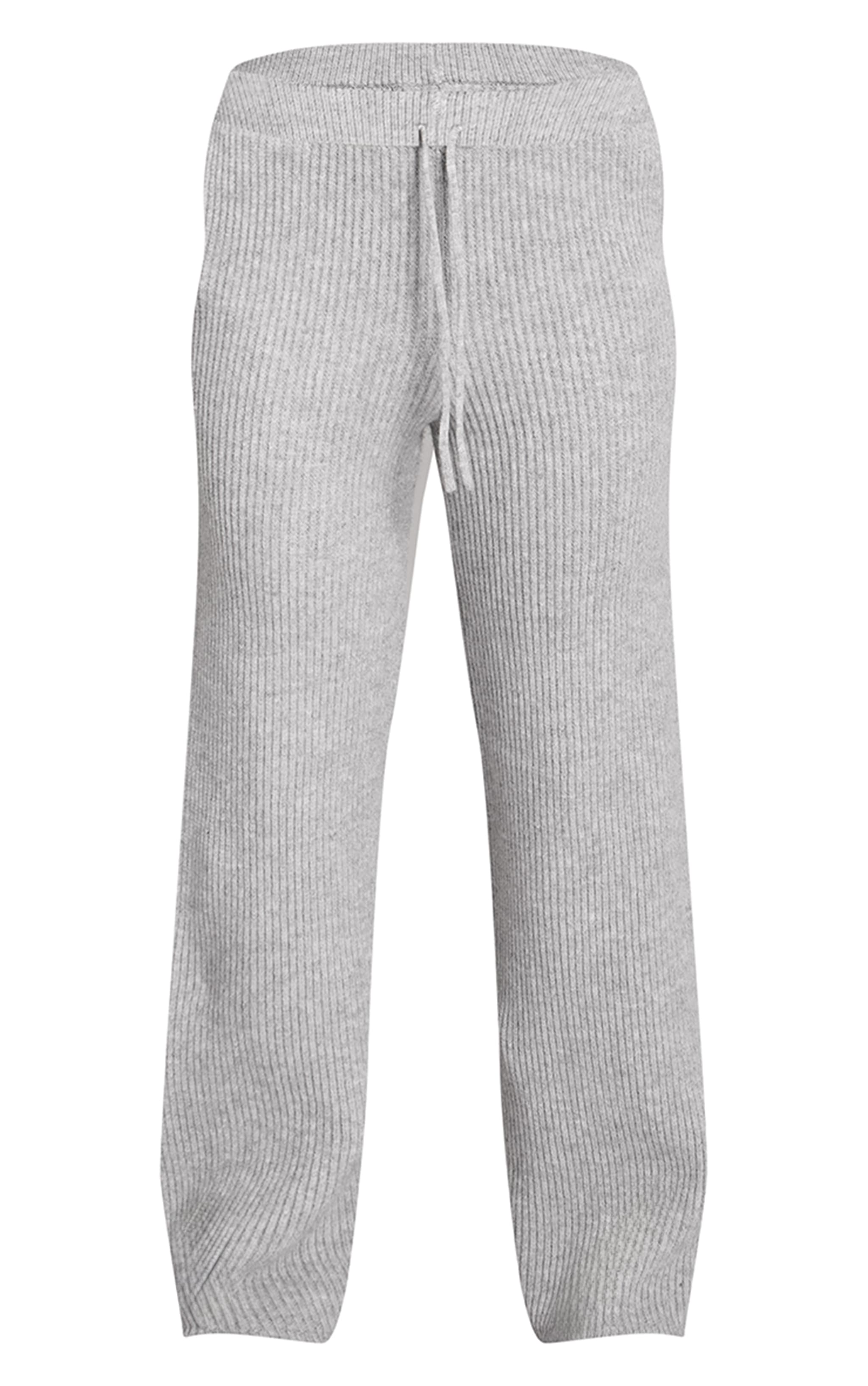 Soft Grey Brushed Rib Knit Draw string Pant image 5
