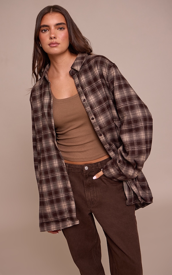 Chocolate Brushed Check Oversized Shirt 