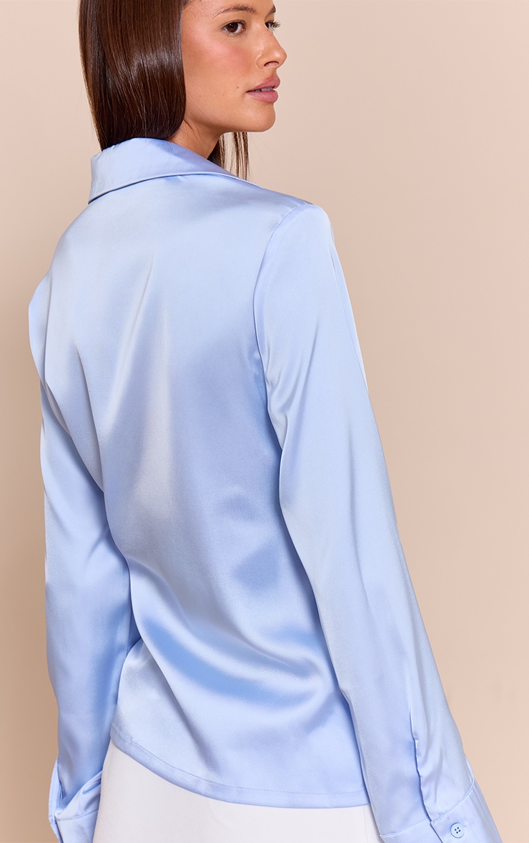 Blue Satin Tie Waist Detail Slouchy Shirt image 2