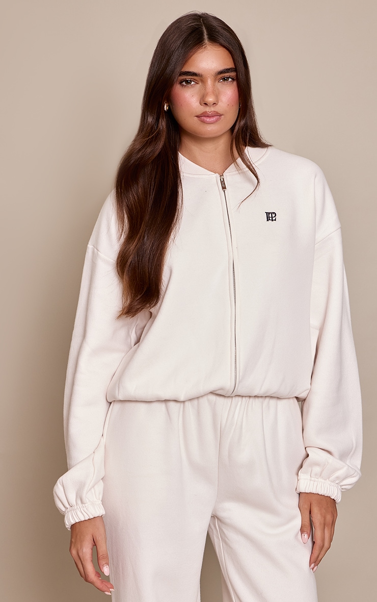 PLT Cream Cotton Fleece Bomber Jacket image 1