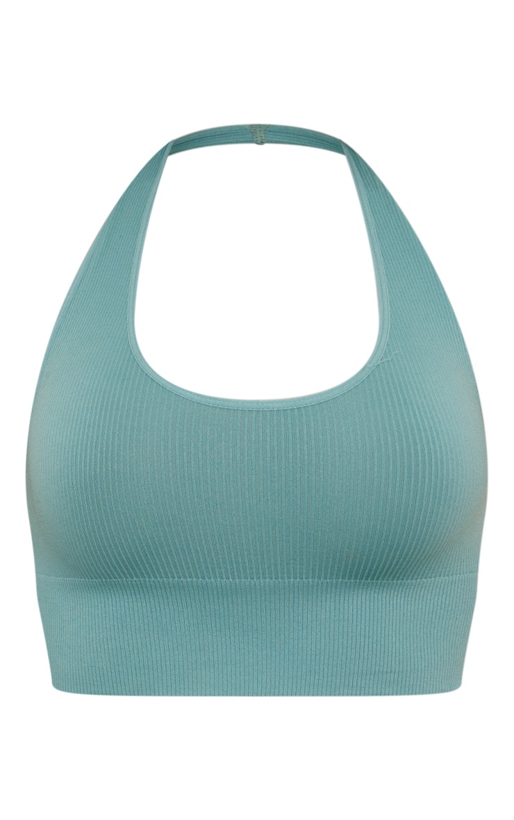  Teal Seamless Rib Halterneck Longline Bra image 5