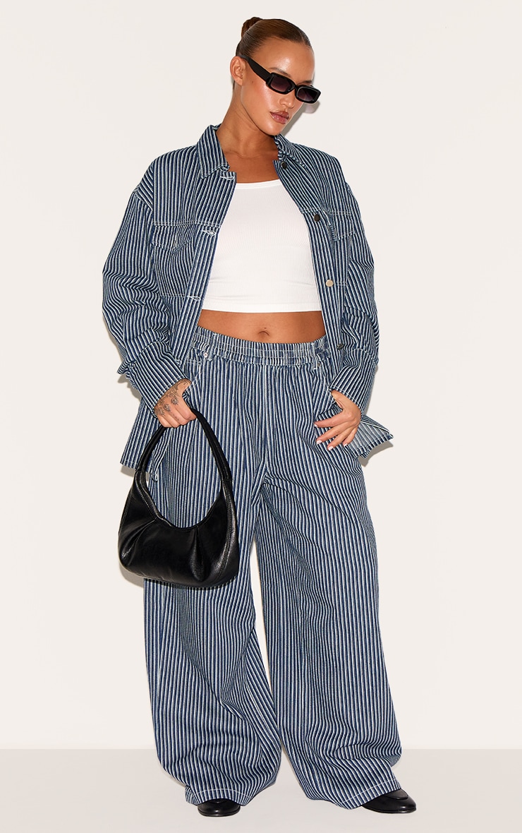 Plus Blue Pinstripe Denim Jacket image 3