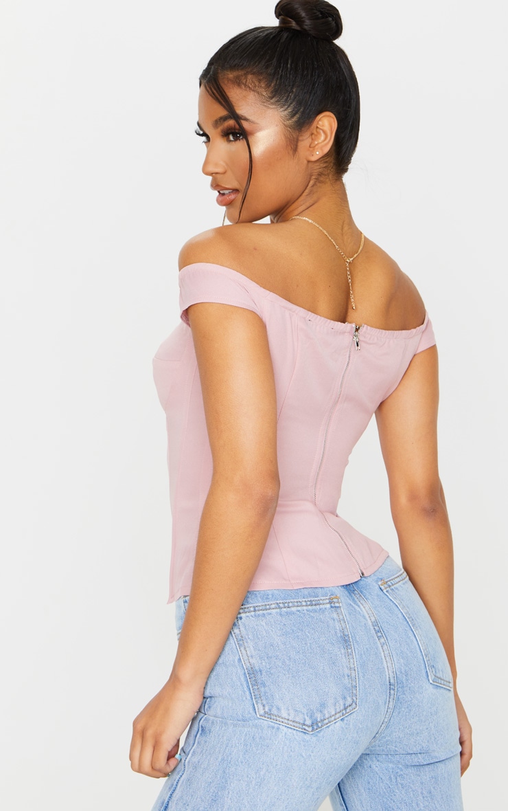 Dusty Rose Woven Frill Shoulder Corset Top image 2