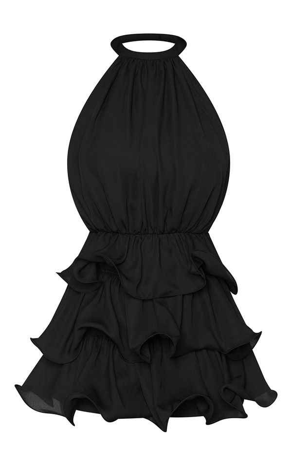 Petite Black Frill Short Halter Neck Romper PrettyLittleThing USA