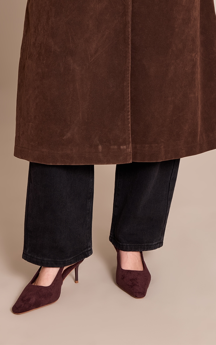 Chocolate Faux Suede Chiselled Toe Sling Back Court Shoe