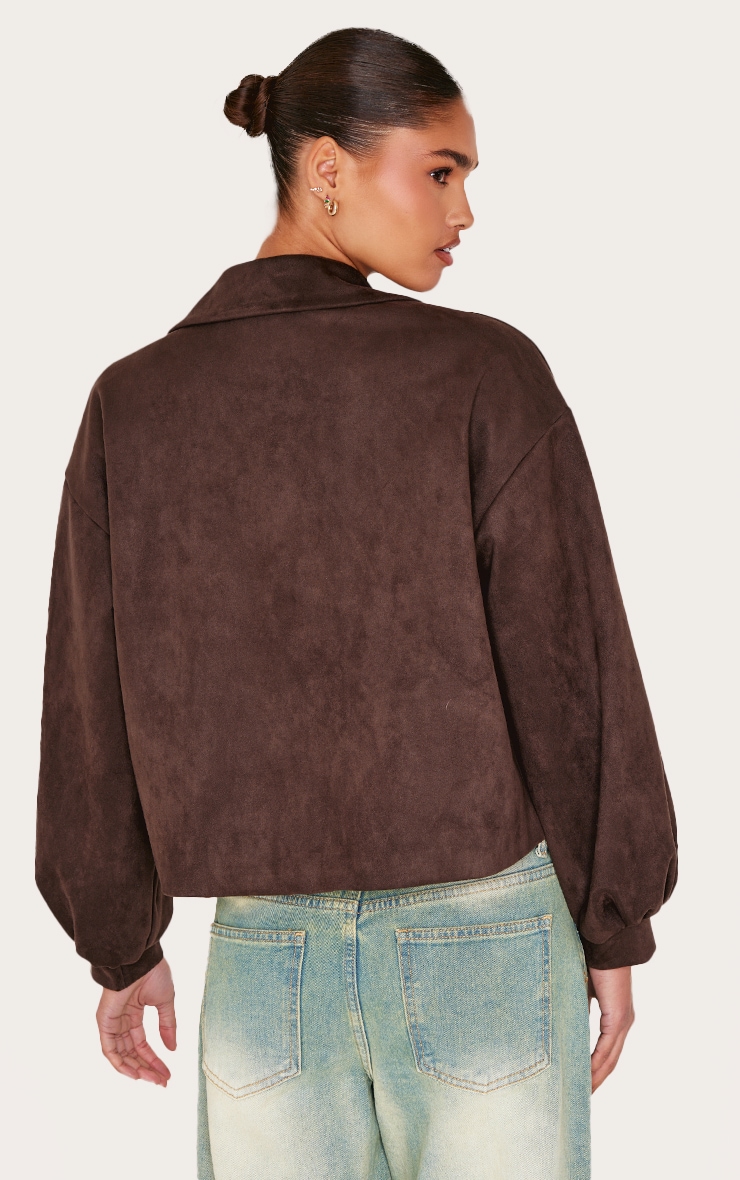 Chocolate Faux Suede Balloon Sleeve Trench Coat image 2