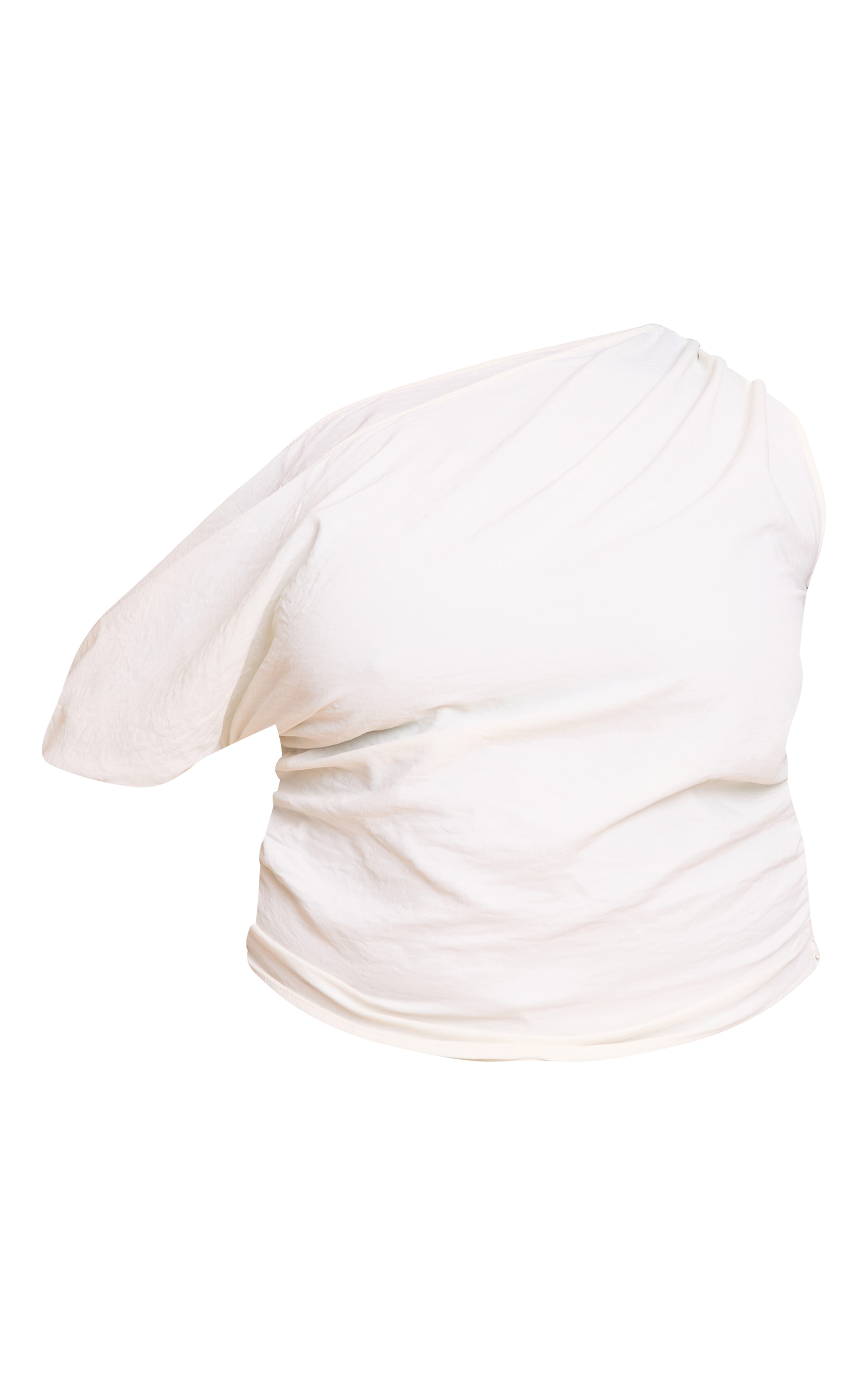 Plus Cream Floaty Woven Ruched One Shoulder Top image 5