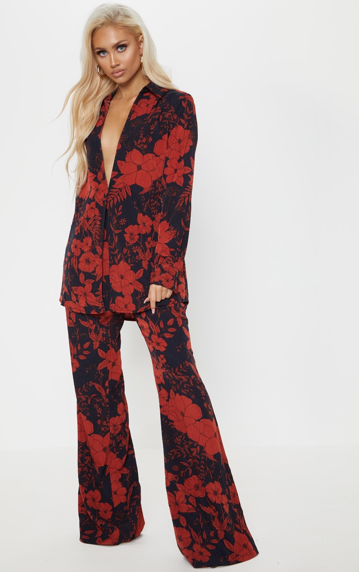 Red Floral Print Oversized Shirt image 4