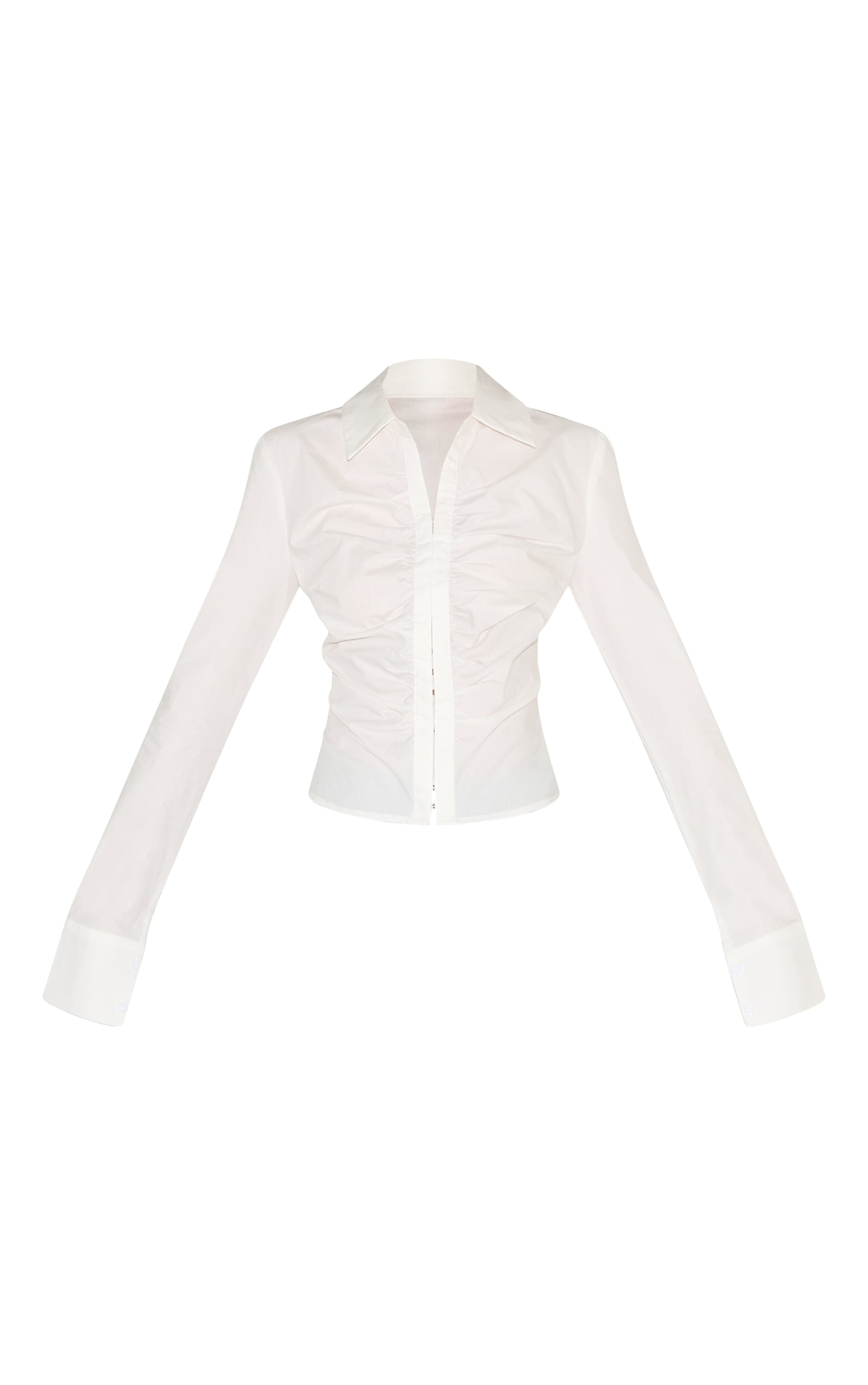 White Hook And Eye Ruched Fitted Shirt image 5