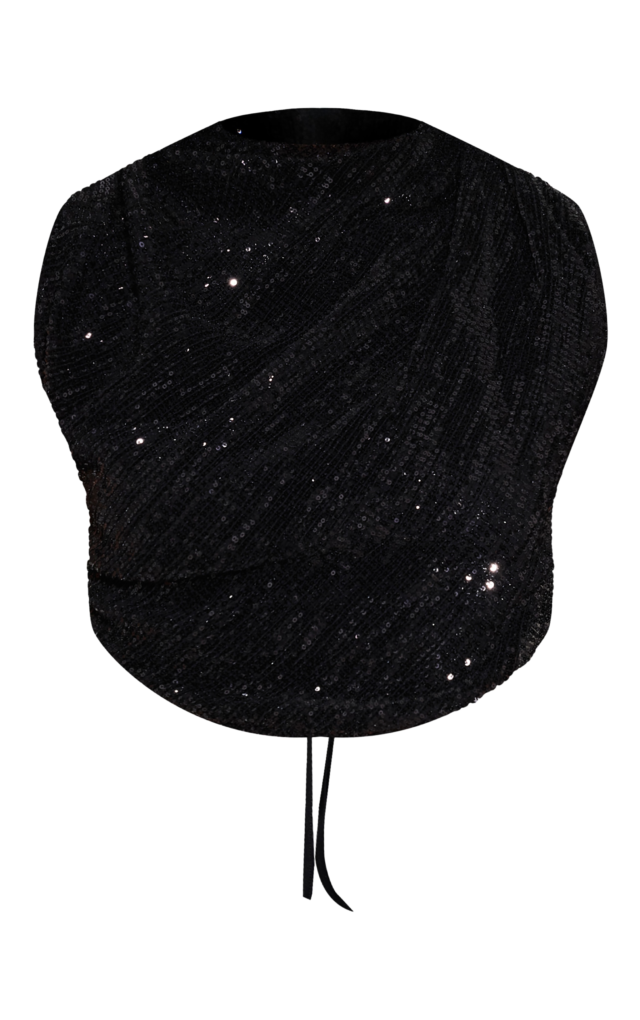 Black Sequin Tie Back High Neck Cowl Crop Top image 5