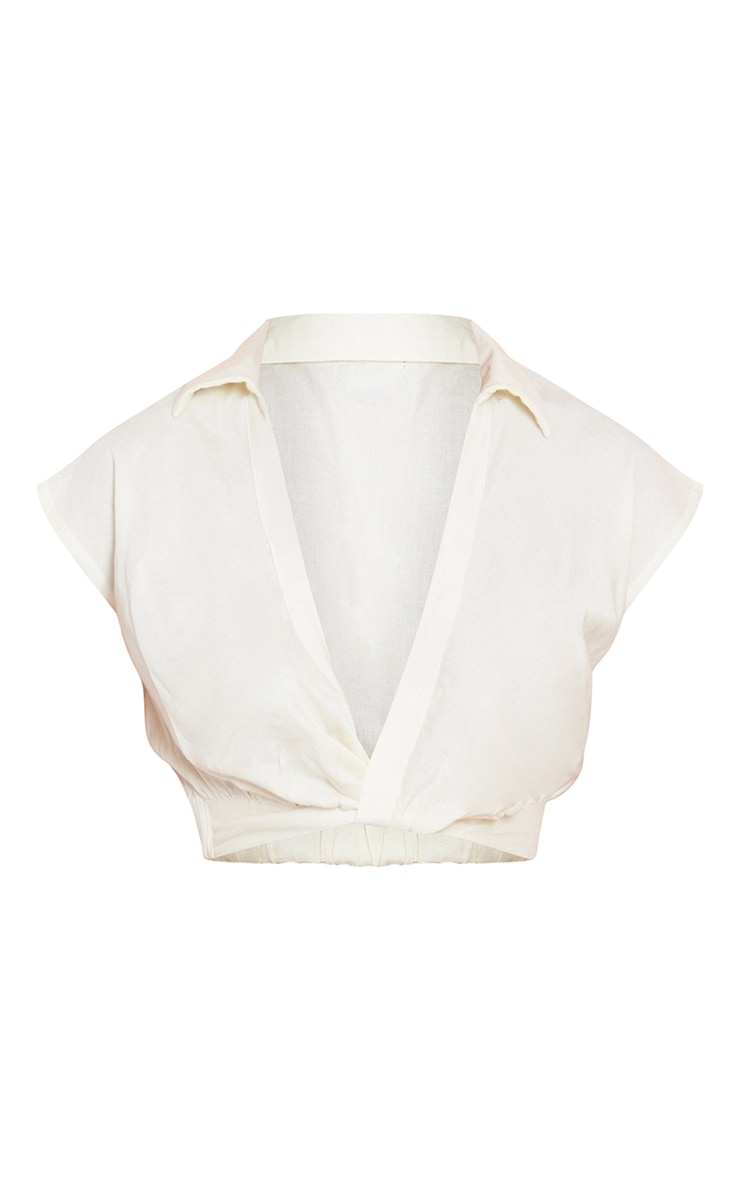 Cream Linen Feel Crop Twist Front Shirt image 5